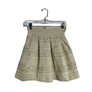 Ginger G Womens Mini Skirt Sequin Pleated Cream Size 12